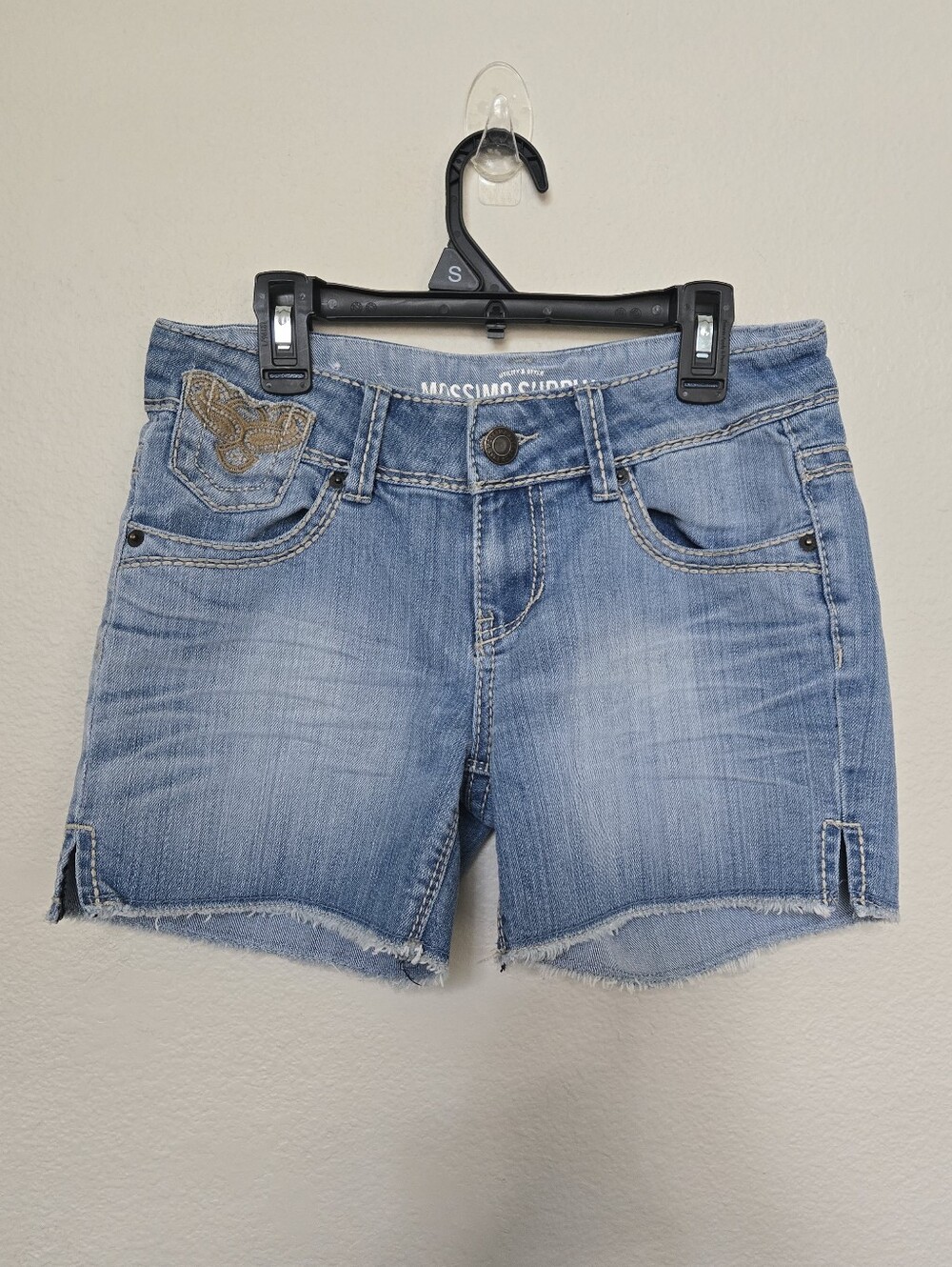 Light Wash Denim Mid Rise Shorts Embroidered Size 3